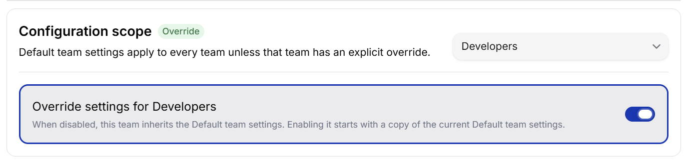 Inherited inference settings for the Developers team with an override switch